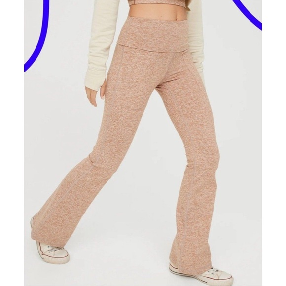 Aerie The Hugger Fold Over Flare Leggings – Size Small Heathered Orange - Picture 1 of 6